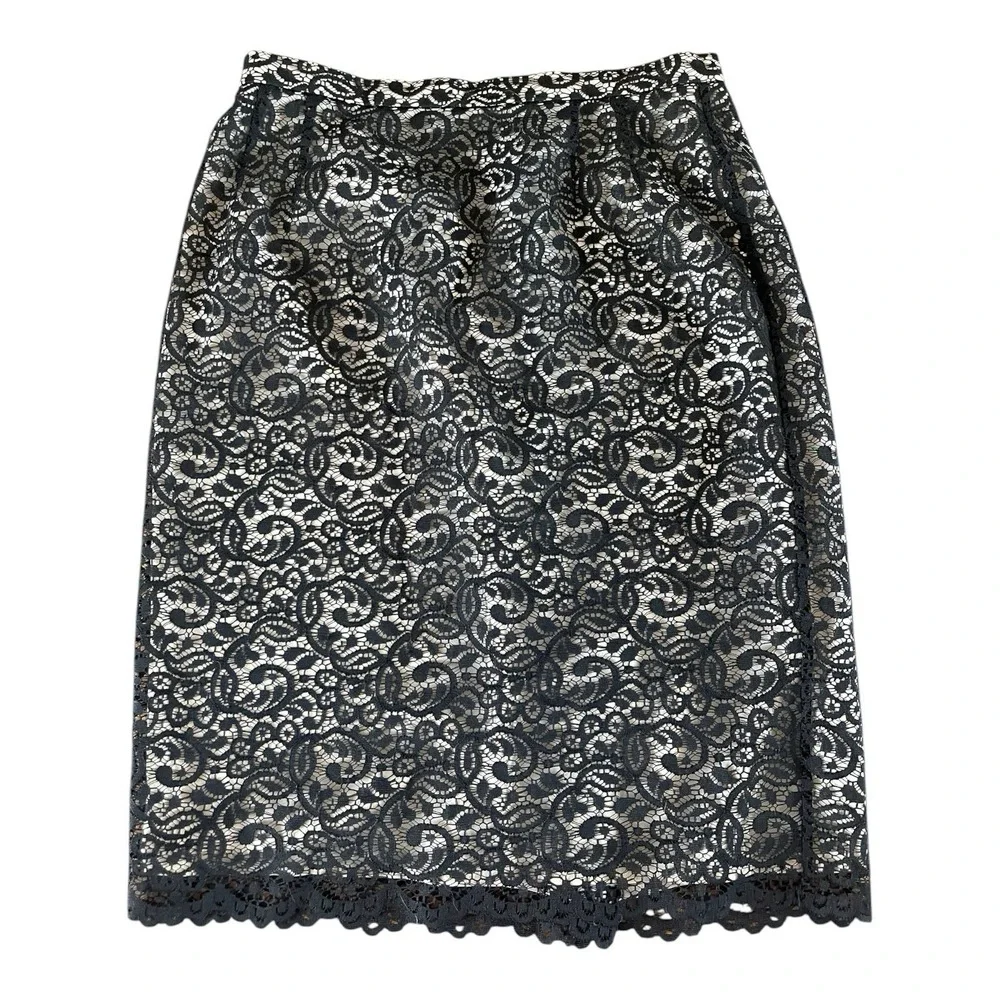 EMANUEL EMANUEL Ungaro Liberte Midi Skirt Womens 10/44 Black Lace Overlay‎ Zip